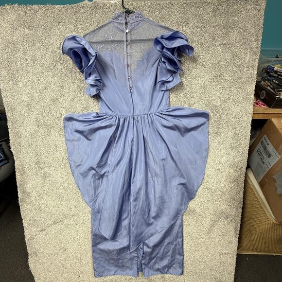 Vintage 80s Formal Dress 9/10 Ruffles Lace Peplum Evening Prom Bridesmaid Gown - Picture 10 of 14